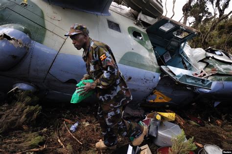 Uganda’s military says an attack helicopter crashed into a house, killing the crew and a civilian